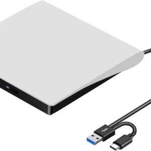 SANCY External Drive, Haiway USB 3.0 Portable CD/DVD +/-RW Drive Slim Superdrive High Speed Data Transfer for Laptop Desktop PC Windows (DVD-RW-3.0, White, Portable)