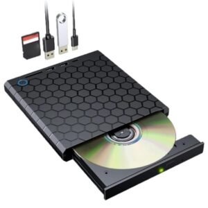 CLUSPEX External CD DVD Drive Player, USB 3.0 USB-C Portable CD DVD +/-RW Disk Drive Burner CD-ROM Reader Writer for Laptop Desktop PC (DVD Writer - B22-Y)