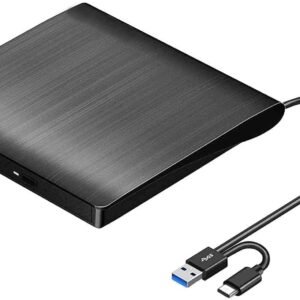 CLUSPEX External DVD Drive Player, USB 3.0 USB-C Portable CD/DVD +/-RW Disk Burner, ROM Reader Writer for Laptop Desktop PC