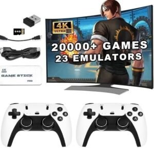 esportic 4K Pro Stick Retro Video Game Console, 20,000+ Built-in Games, 64GB TF Card, 2.4GHz Wireless Controllers, HDMI Output,2 Player, Plug & Play, Perfect Christmas, Birthday Gift,