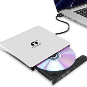 CEZO External USB 3.0 Portable Slim CD/DVD-ROM +-R-R-RW Burner Writer for Laptop Desktop Notebook Windows and Mac OS (White)