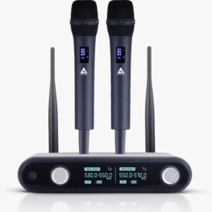 Audio Array AM-W36 UHF Dual Wireless Premium Metal Microphone with Charging | 2X XLR Outs & 1/4" Mix Out | 328ft/100M Range | Karaoke Singing, Wedding, Events | PA System, Amplifier, Mixer, Party Box