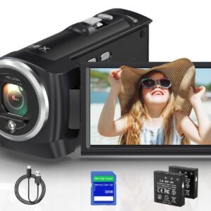 Gcasio 2.7K Video Camera Camcorder QHD 50MP YouTube Vlogging Camera Webcam 16X Digital Zoom with 32G SD Card 270 Degree Rotation Screen Camcorders and 2 Batteries Recording While Charging