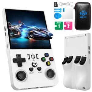 2025 New Upgrade R36MAX Retro Handheld Game Console with 64G Built-in 18000+ Classic Games, Portable Hand Held Open Source Linux System 4.0-in 4k HD IPS Screen Video Player (White-MAX 64GB)