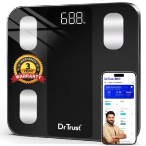 Dr Trust USA 526 Legend BMI Weight Scale & Body Fat Analyzer with IOS/Android App Sync,14 Essential Composition Metrics Weighing Machine for Home Health Monitoring (Black)