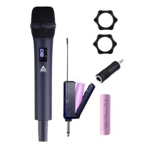 Audio Array AM-W33 UHF Metal Solo Wireless Microphone Set | 2000mAh 6-8 Hours Battery Backup | Range up to 50M | Karaoke Singing, Wedding, DJ, Church | PA System, Amplifier, Mixer, Party Box