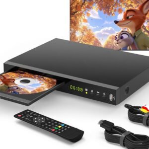 Blu Ray DVD Player Dolby Digital TrueHD/DTS and 1080P Full HD, Play All DVDs and Region A 1 Blu-Rays, Support Max 128G USB Flash Drive + HDMI/AV/Coaxial Output + Built-in PAL/NTSC with HDMI/AV Cable